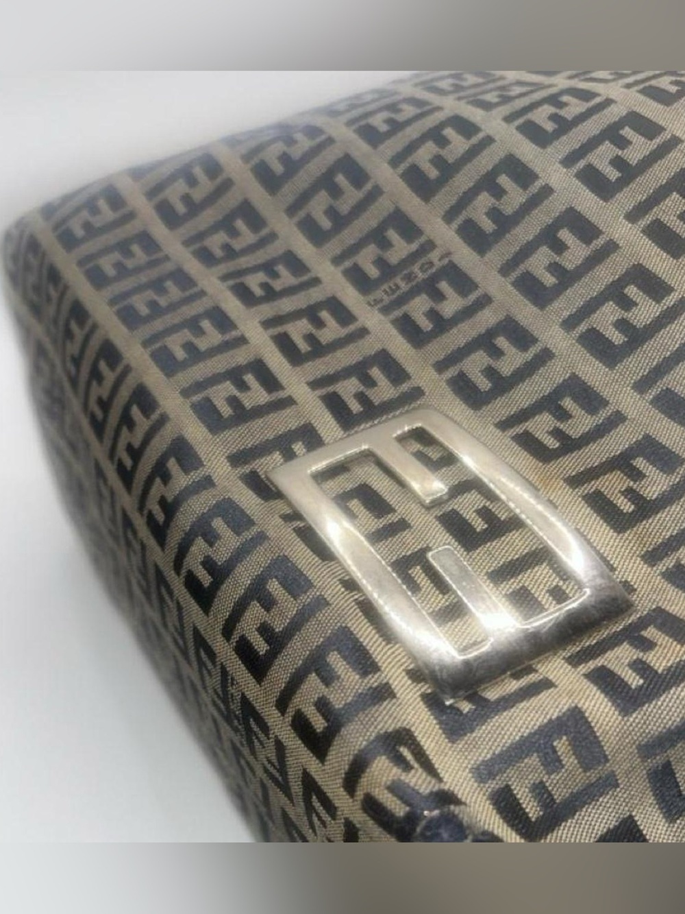 Fendi Vintage FF Zucca Jacquard Tote Bag Blue Leather Trim - Picture 7 of 10